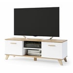 Dusine - bergen Meuble tv scandinave 150 cm sur pieds Bois et Blanc