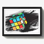 Arty Pie Framed Print Black A2 (24.5x18 Inch) Rubik Cube V2, Wood, Multi-Colour, 60 x 42 x 2 cm