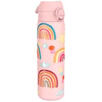 Ion8 Vacuum Insulated Steel Water Bottle, 500 ml/18 oz, Leak Proof, Easy to Open, Secure Lock, Dishwasher Safe, Fits Cup Holders, Carry Handle, Scratch Resistant, Metal Water Bottle, Rainbows Design