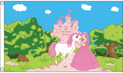 DRAPEAU CHÂTEAU DE PRINCESSE AVEC PONEY 150x90cm - DRAPEAU DES PRINCESSES 90 x 1