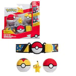 Bandai - Pokémon - Ceinture Clip 'N' Go Pikachu Pokémon Day - 1 Ceinture, 2 Poké Balls et 1 Figurine Pikachu 5 cm - Accessoire pour se déguiser en Dresseur Pokémon - Jouet Enfant 4 Ans et + - JW3162