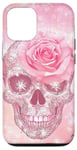 Coque pour iPhone 15 Pro Mignon rose rose et crâne avec étoiles crânes roses