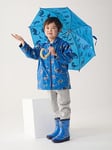 Hatley Boys Broken Dino Stamp Zip Up Rain Jacket - Classic Blue