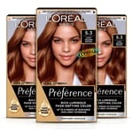 3x Loreal Preference Virginia 5.3 LIGHT GOLDEN BROWN Permanent Hair Colour Dye