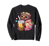 Kiwi Bird Drinking Bubble Tea Japanese Kimono Sweatshirt