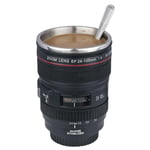 Camera Lens Mug Coffee Tea Stainless Steel Travel Cup Thermos Flask Sipping Lid
