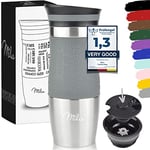 Milu Mug Isotherme Etanche 370ml 450ml Thermos Café-Thé I Tasse isolée pour café et thé à emporter, Double Paroi Isolée sous Vide, Acier Inoxydable I Tasse de Voyage Chaud & Froid (370ml, Gris)