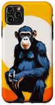 Coque pour iPhone 11 Pro Max Chimpanzé à l'horizon avec soleil dans le jeu de couleurs primate singe