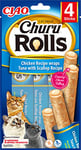 INABA Churu Rolls - Friandise pour Chat en Bâtonnet au Thon et Pétoncle, Enrobage au Poulet - Moelleux et Crémeux - 48 Tubes x 10g