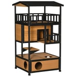 Wooden Outdoor Cat House 3-Tier Kitten Shelter Lodge