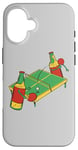 Coque pour iPhone 16 Bouteille de bière avec raquette de ping-pong bière jouer au