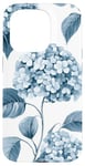 Coque pour iPhone 15 Pro Hortensias Feuilles Bleu Pastel Hortensia Floral