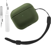 Coque en TPU compatible avec AirPods 3, avec kit de nettoyage, étui de protection compatible avec Airpods 3e génération avec dragonne, design tactile en cuir pour Airpods 3 (vert clair)