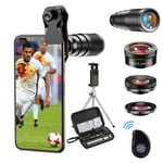 Apexel Cell Phone Camera Lens-22X telephoto Lens +25X Macro Lens+120° Wide Angle Lens+205°Fisheye 4 IN 1 Phone Lens Kit with tripods and remote shutter for iphone 11 pro huawei P30 Samsung and More