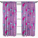 TROLLS 66" x 72" PENCIL PLEAT CURTAINS GLOW CERISE PINK AQUA PURPLE GIRLS KIDS