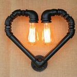 H.aetn Heart-Shaped Wrought Iron Wall Lamp Vintage Industry Cafe Bar Restaurant Retro Decorative Aisle Stairs Corridor Water Pipe Wall Sconce Eye Lights E27*2 Fixture