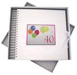 White Cotton Cards Carte d'anniversaire 40 Ans et mémoire Livre avec Ballons Fluo à Paillettes, Blanc