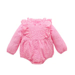 HINK Baby Romper Set,Newborn Infant Baby Girls Solid Lace Ruffled Long Sleeve Bodysuit Romper Clothes 6-9 Months Pink Girls Romper & Jumpsuit For Baby Valentine'S Day Easter Gift