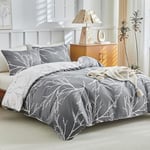 Tokokimo Parure de lit 3 pièces pour lit double, avec housse de couette de 220 x 240 cm et 2 taies d'oreiller de 80 x 80 cm à fermeture Éclair, à motif de branche d'arbre, gris