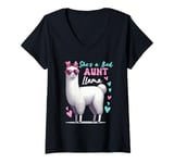 Womens She's A Bad Funny Joke Mama Aunt Cute Llama Mother's Day V-Neck T-Shirt