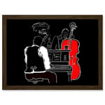 Wee Blue Coo Musicians Jazz Piano Illustration Red Bass Bar Music Artwork Framed Wall Art Print A4