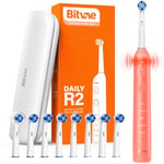 Bitvae R2 Rotating Electric Toothbrush for Adults with 8 Brush Heads, 5 Modes Rechargeable Power Toothbrush with Pressure Sensor, Coral Orange