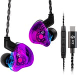 Ccz Melody Usb-C In-Ear-Monitors Hybrid 1Ba 1Dd Hifi ¿¿couteur Basses Profondes L¿¿ger ¿¿couteur Intra-Auriculaire Iem Avec Cable 4N Ofc Pour Musicien/Batteur(Violet Bleu, Avec Micro Usb-C)