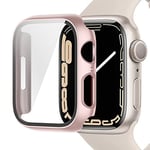 Miimall Case Compatible with Apple Watch Series 8/Series 7 41mm 45mm Tempered Glass Screen Protector, Shockproof Hard PC Bumper All-Around Protective Cover for Apple Watch 45mm-Rose Gold