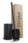 ovimar Brosse à WC Hugla Noir Mat | Brosse à WC en Silicone | Fonction d'aération | Autonome | Acier Inoxydable revêtu par Poudre | Tête de Brosse WC Interchangeable | Egouttoir Amovible