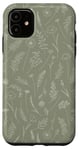 iPhone 11 Wildflower Leaves Botanical Plant Line Art Sage Green Case