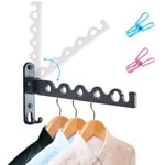 LIVEHITOP Small Wall Clothes Airer, Foldable Drying Rack Hook 90° Rotation Coat Hanger for Laundry Bedroom Bathroom Balcony (Black,1)