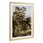 Big Box Art Framed Print of Roelof Van Vries Cottage on a River Design | Wall Art Picture | Home Decor for Kitchen, Living Room, Bedroom, Hallway, Oak, A2 / 24.5x18 Inch / 62x45cm