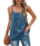 Aokosor Tank Tops for Women Summer Vests Adjustable Strap Swiss Dot Chiffon Sleeveless Shirt Navy Blue Size 6-8