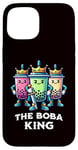 Coque pour iPhone 15 Boba King Illustration drôle Boba Tea Drinker