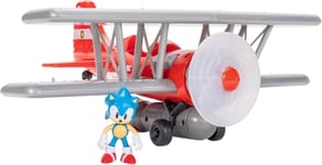 Sonic The Hedgehog Tornado Biplane Playset by JAKKS Pacific, includes 6cm Sonic Action Figure, Spinning Propeller, Light Up Flame, 6 Sound Effects, Dynamic Motion Based Play, Blue