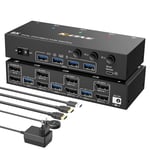 8K Displayport Kvm Switch 3 Pc 2 Moniteurs 8K@30Hz 4K@144Hz,Usb3.0 Dual Moniteur Kvm Switches Displayport 1.4 Avec 4 Ports Usb 3.0 Pour Périphériques Usb,Pour 3Pcs Dp Monitor Switch