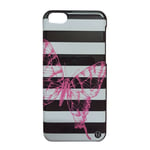 COQUE RIGIDE RAYURES PAPILLON ROSE POUR APPLE IPHONE 5C NOIR BLANC