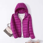 Spring Autumn Women Ultralight Thin Down Jacket Down Hooded Jackets Warm Winter Coat a Female Portable Outwear,Purple,XXXL