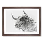 Stone Statue Of A Bull In Abstract Modern Art Framed Wall Art Print, Ready to Hang Picture for Living Room Bedroom Home Office Décor, Walnut A2 (64 x 46 cm)