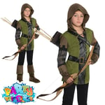 Child Robin Hood Fancy Dress Outfit Boys Prince Of Thieves Book Day Kids Costume