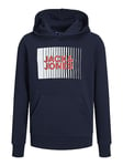 JACK & JONES Boys Jjecorp Logo Play Noos Jnr Hooded Sweatshirt, Dark Blue - White - Red, 176 UK