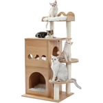 Arbre à Chat en Bois Deluxe, Design Moderne,avec Poteau à griffer, Grand Plateforme, Grand Condo, 120cm, Beige - Pawz Road