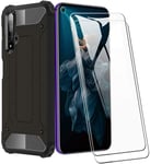 For Huawei Nova 5t, (6.26") Armour Shockproof Case Tough Phone + 9h Screen Glass