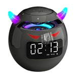 2022 Dernier petit diable Bluetooth Haut-parleur Horloge Réveil Audio Mini subwoofer peut s'insérer dans le lecteur de musique de carte TF de 32 Go, CN- Noir