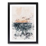 Big Box Art Ocean Beneath a Peach Sky Watercolour Framed Wall Art Picture Print Ready to Hang, Black A2 (62 x 45 cm)