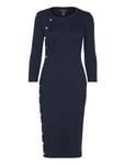 Lauren Ralph Lauren Button-Trim Rib-Knit Cotton-Blend Dress Marinblå