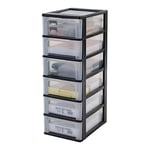 Iris Ohyama, Tour de Rangement Plastique, 6 Tiroirs Moyens, Noir, Ouverture Facile, Format A4, A5 & A6, Meuble, Organisateur, pour Bureau, Fourniture Scolaire, Papeterie, Sans BPA, OCH-2006