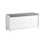 SoBuy Banc de Rangement avec Coussin Rembourré Meuble Bas Entrée Commode à Chaussure Banquette Confortable avec 2 Porte Coulissantes 114x40x53 cm, FSR86-W