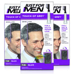 3x Just for Men Touch of Grey T55 Black Easy Comb in Haircolour Dye