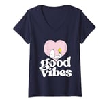 Womens Peanuts Snoopy And Woodstock Love Heart Good Vibes V-Neck T-Shirt